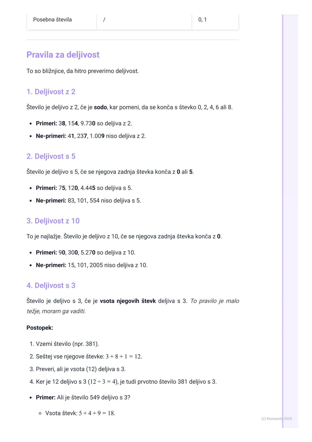 # Deljivost naravnih števil

Kaj je deljivost števil?

Deljivost pomeni, da lahko eno število delimo z drugim brez ostanka. Če je
ostanek 0,