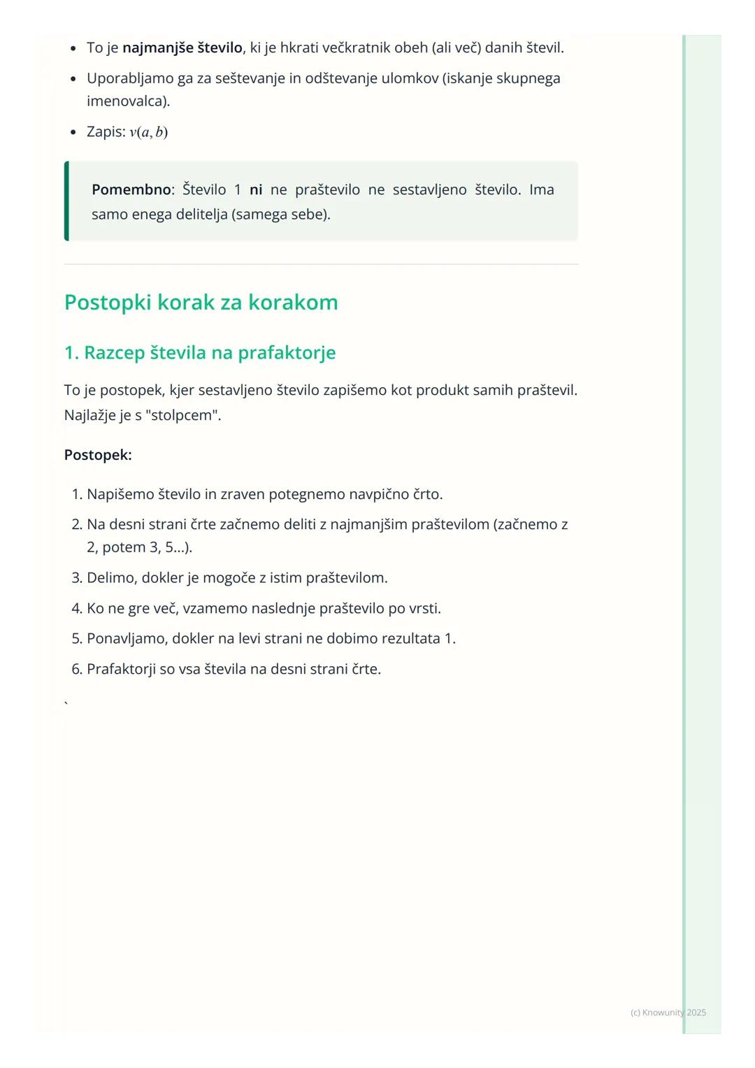 # Razcep na prafaktorje,
najmanjši skupni večkratnik in
največji skupni delitelj

Uvod v razcep, D in v

To se moramo naučiti za lažje račun