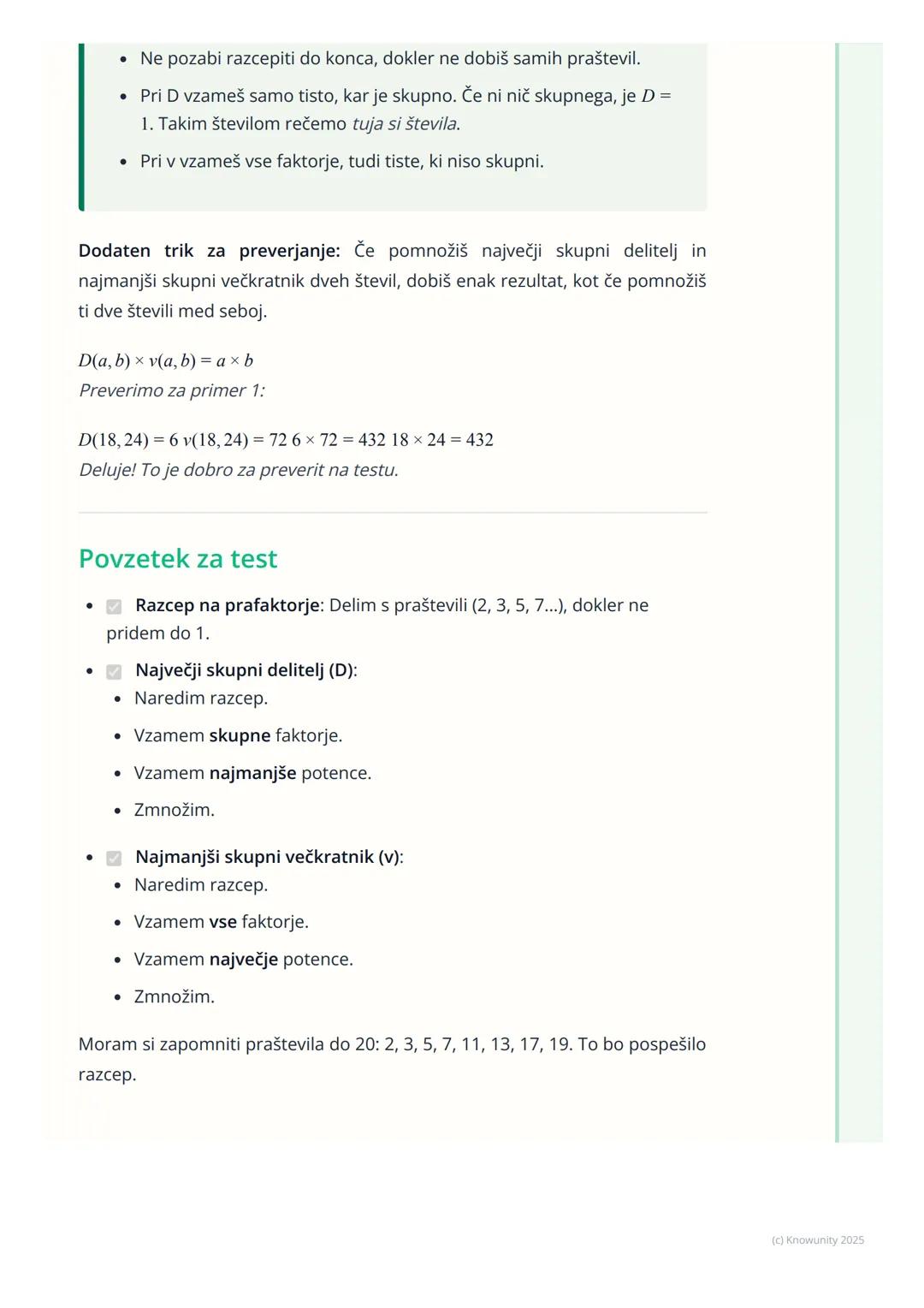 # Razcep na prafaktorje,
najmanjši skupni večkratnik in
največji skupni delitelj

Uvod v razcep, D in v

To se moramo naučiti za lažje račun