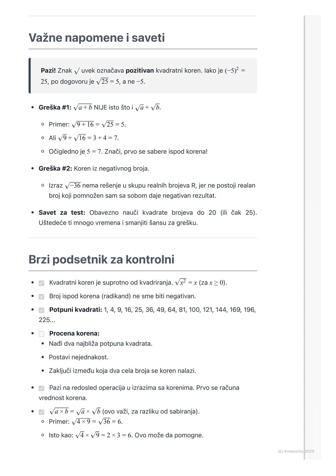 # Izračunavanje kvadratnog
korena

Uvod u kvadratni koren

Kvadratni koren je matematička operacija suprotna kvadriranju. Kao što su
sabiran