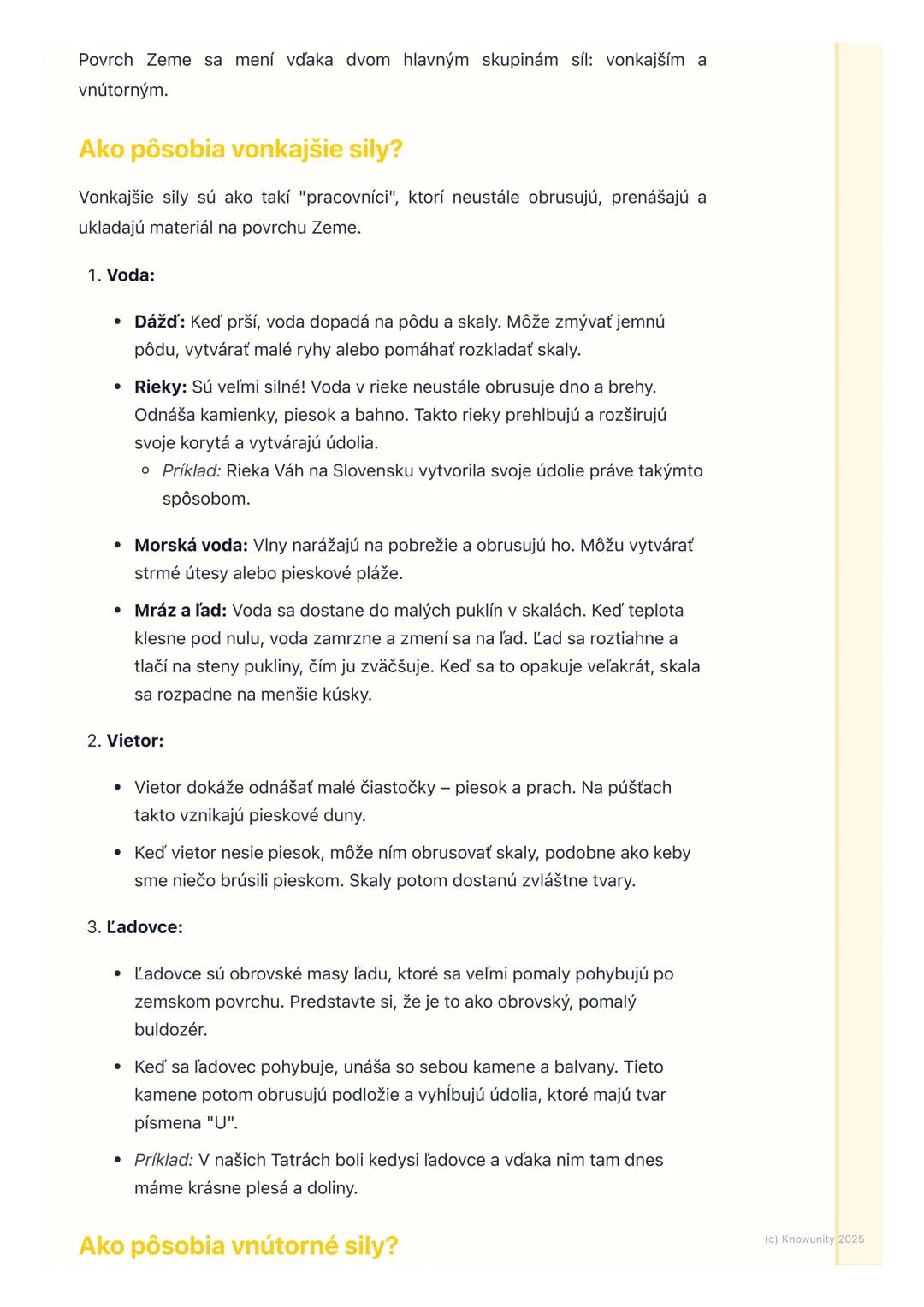 # Vznik a premeny povrchu

1. Prehľad, ako sa mení povrch Zeme

Povrch Zeme, to je všetko, čo vidíme okolo seba hory, údolia, rieky, roviny.