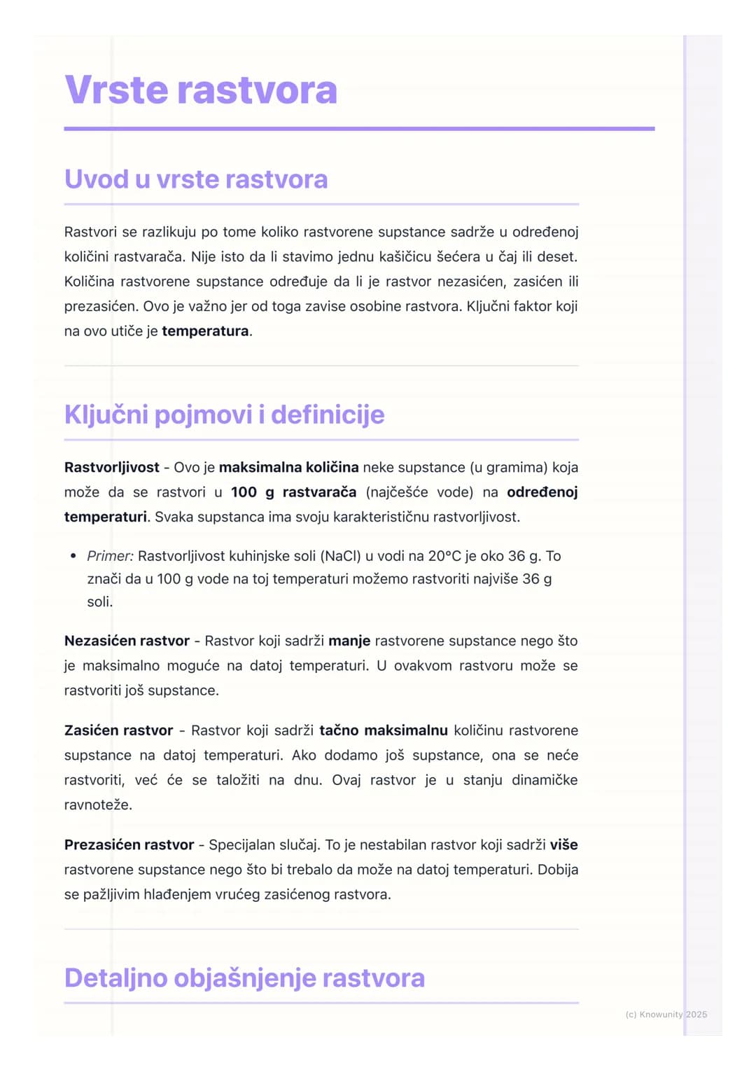 # Vrste rastvora

Uvod u vrste rastvora

Rastvori se razlikuju po tome koliko rastvorene supstance sadrže u određenoj
količini rastvarača. N