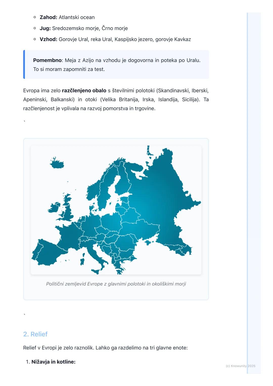 # Lega, velikost in naravne
značilnosti Evrope

Splošne značilnosti Evrope

Evropa je ena od sedmih celin. Je druga najmanjša po površini (m
