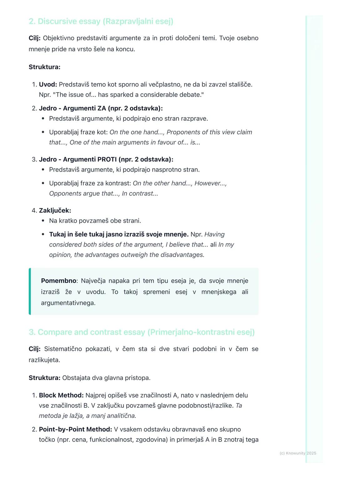 # Različni tipi esejev

Uvod v različne tipe esejev

Pisanje esejev je ena od ključnih veščin za maturo iz angleščine. Ni dovolj samo
dobro 