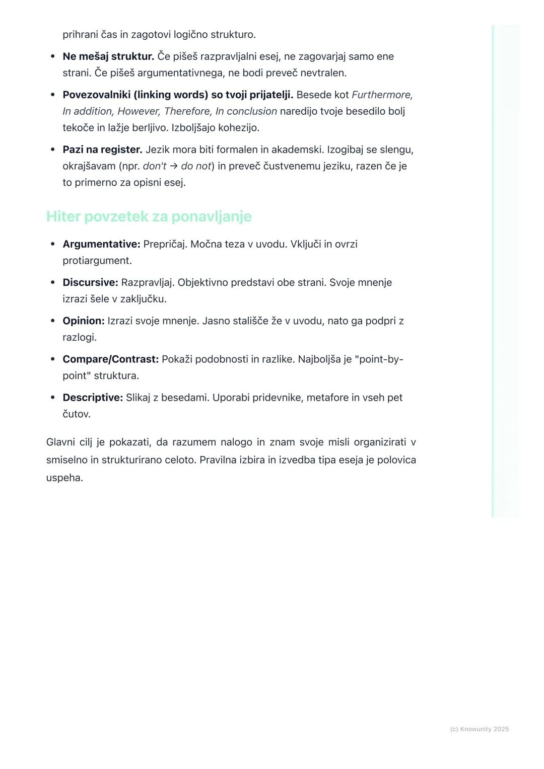 # Različni tipi esejev

Uvod v različne tipe esejev

Pisanje esejev je ena od ključnih veščin za maturo iz angleščine. Ni dovolj samo
dobro 