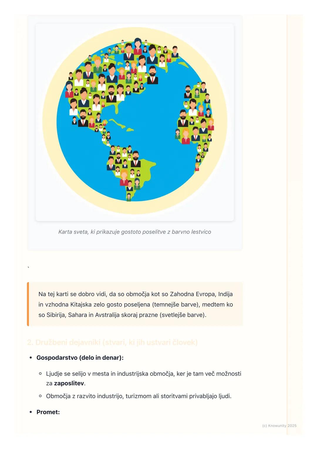 # Razporeditev prebivalstva na
Zemlji

Uvod v razporeditev prebivalstva

Ljudje na Zemlji nismo razporejeni enakomerno. Nekatera območja so 