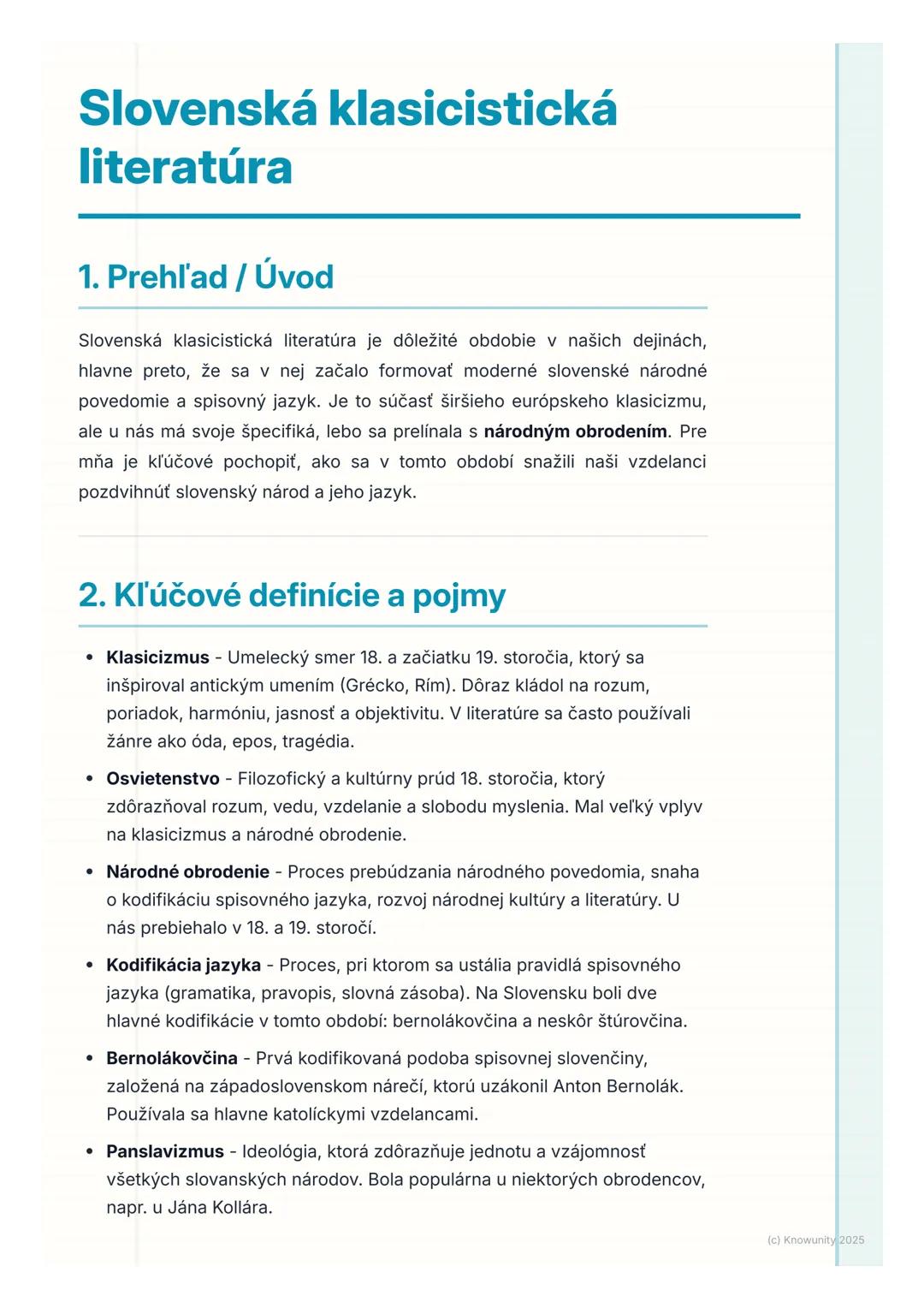 # Slovenská klasicistická
literatúra

## 1. Prehľad / Úvod

Slovenská klasicistická literatúra je dôležité obdobie v našich dejinách,
hlavne