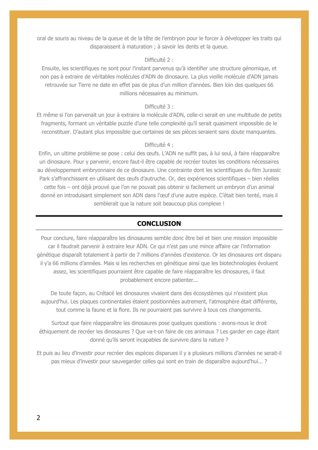 # EST-IL POSSIBLE DE
FAIRE
REAPPARAITRE
LES DINOSAURES ?

INTRODUCTION

La science-fiction nous laisse espérer depuis plusieurs décennies qu