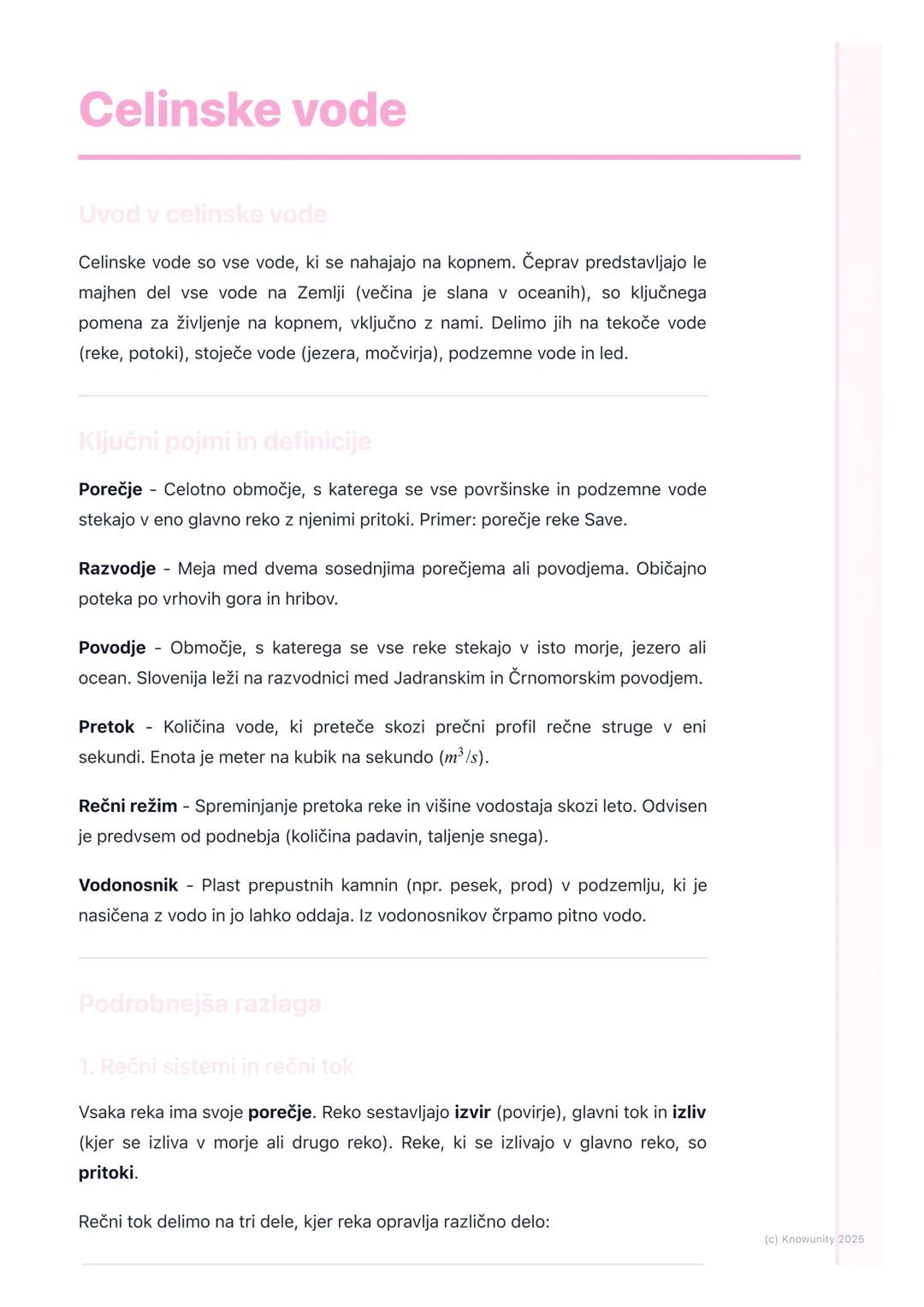 # Celinske vode

Uvod v celinske vode

Celinske vode so vse vode, ki se nahajajo na kopnem. Čeprav predstavljajo le
majhen del vse vode na Z