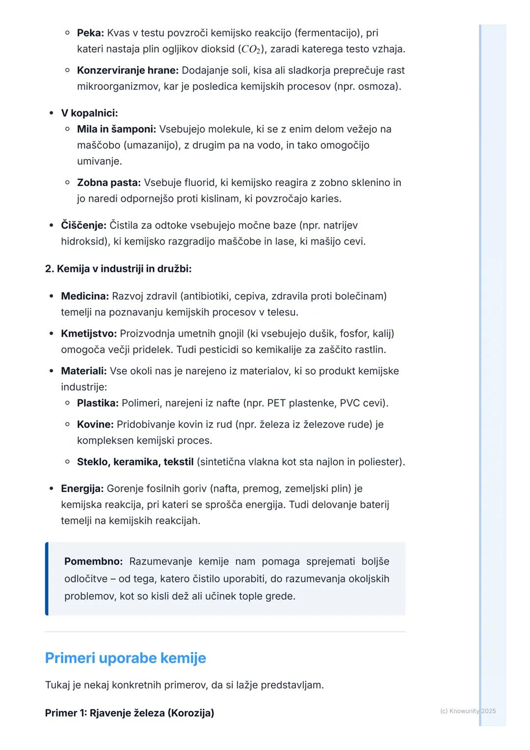 # Kaj je kemija in njen pomen

## Kaj je kemija?

Kemija je naravoslovna veda, ki preučuje snovi. Zanima jo, iz česa so snovi
zgrajene (njih