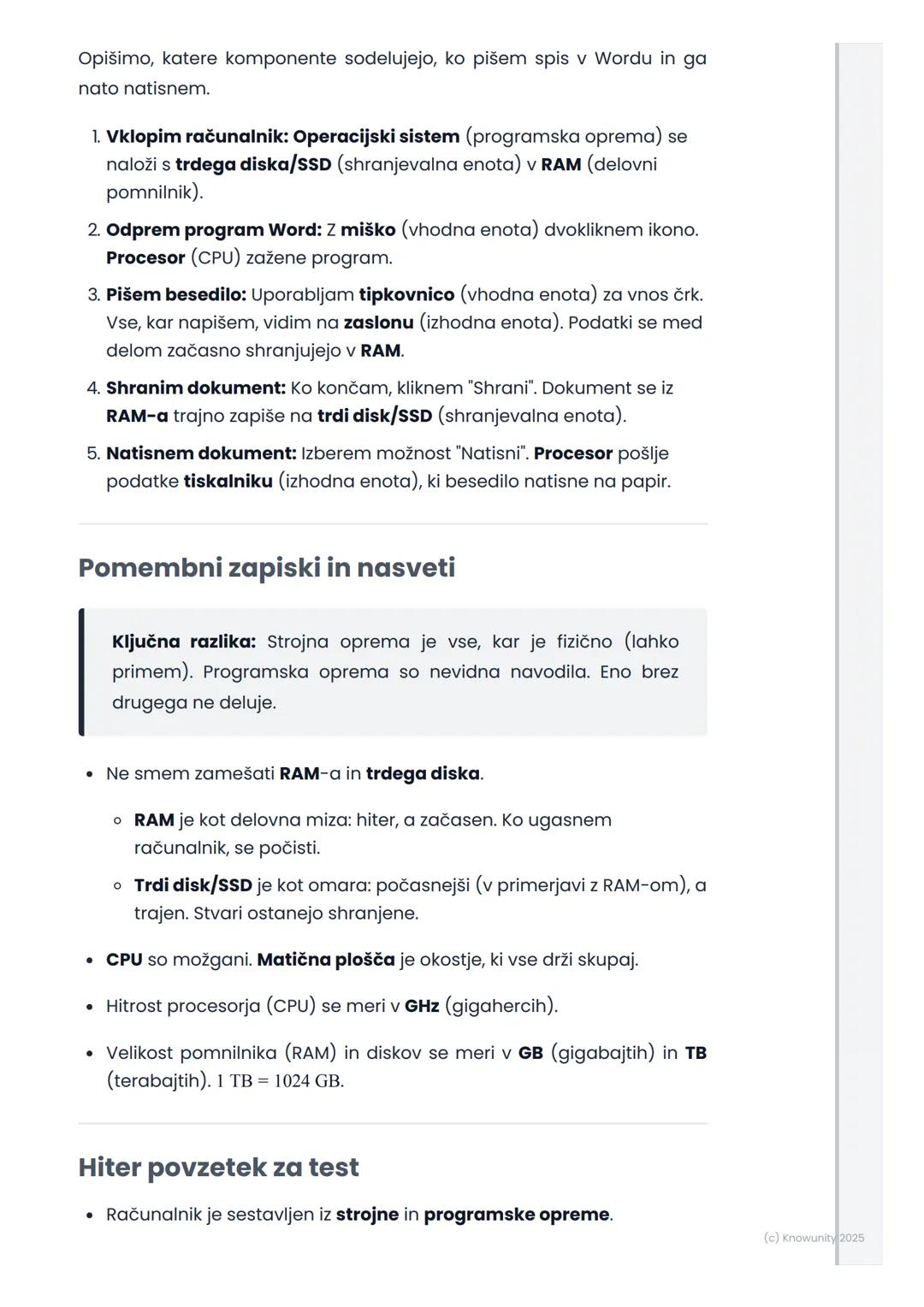 # Računalnik in njegove
komponente

Kaj je računalnik?

Računalnik je elektronska naprava, ki sprejema podatke, jih obdeluje in
nam prikaže 