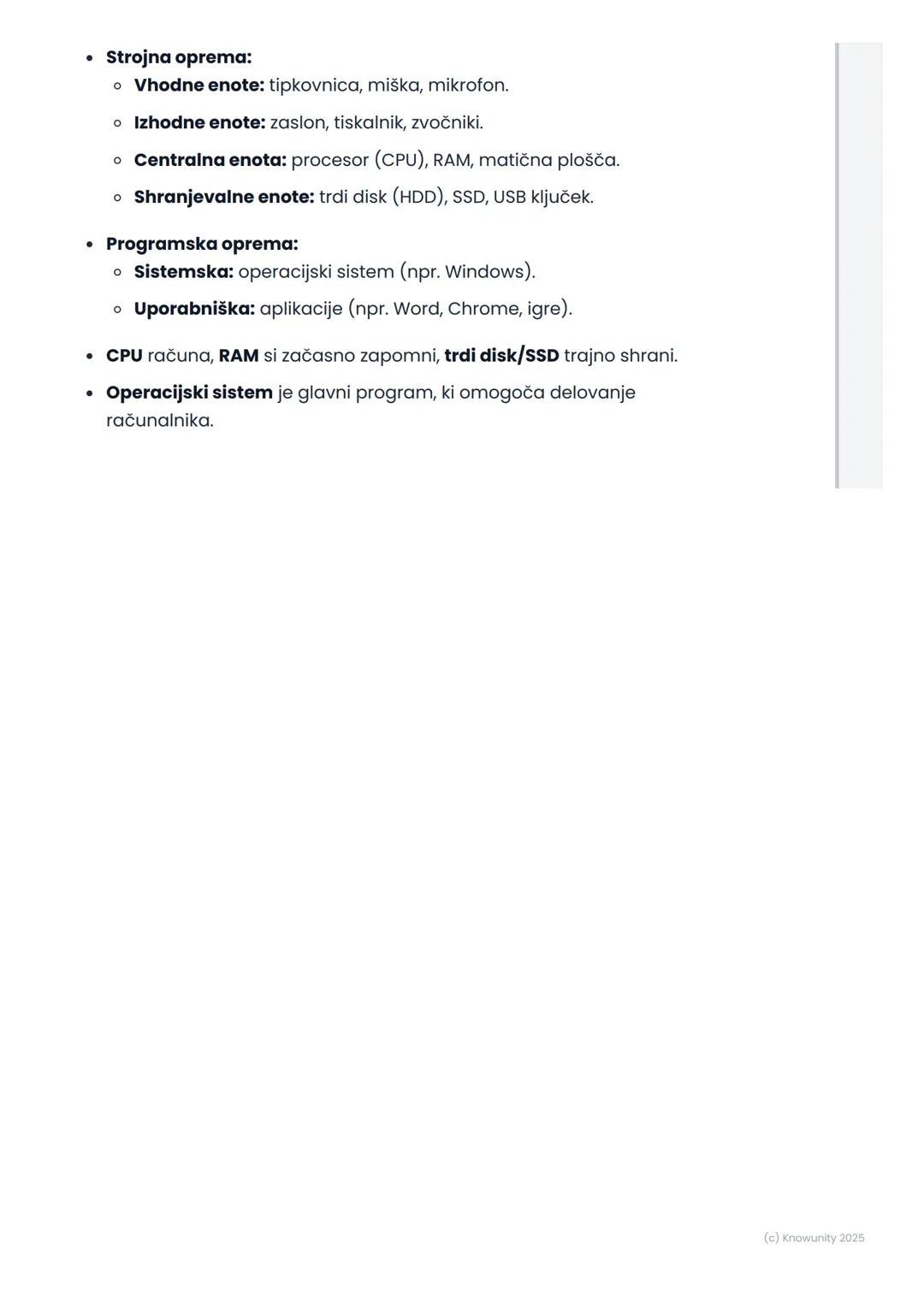 # Računalnik in njegove
komponente

Kaj je računalnik?

Računalnik je elektronska naprava, ki sprejema podatke, jih obdeluje in
nam prikaže 