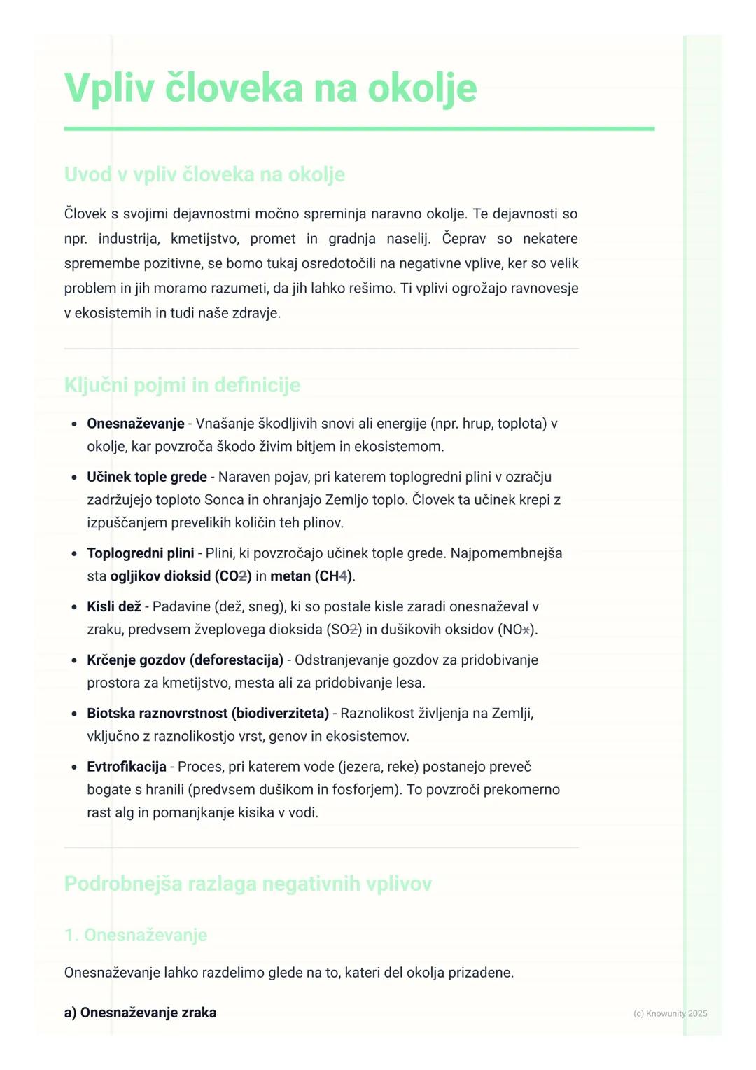 # Vpliv človeka na okolje

Uvod v vpliv človeka na okolje

Človek s svojimi dejavnostmi močno spreminja naravno okolje. Te dejavnosti so
npr