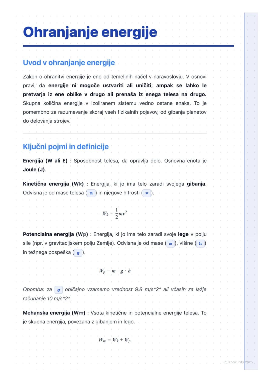 # Ohranjanje energije

Uvod v ohranjanje energije

Zakon o ohranitvi energije je eno od temeljnih načel v naravoslovju. V osnovi
pravi, da e