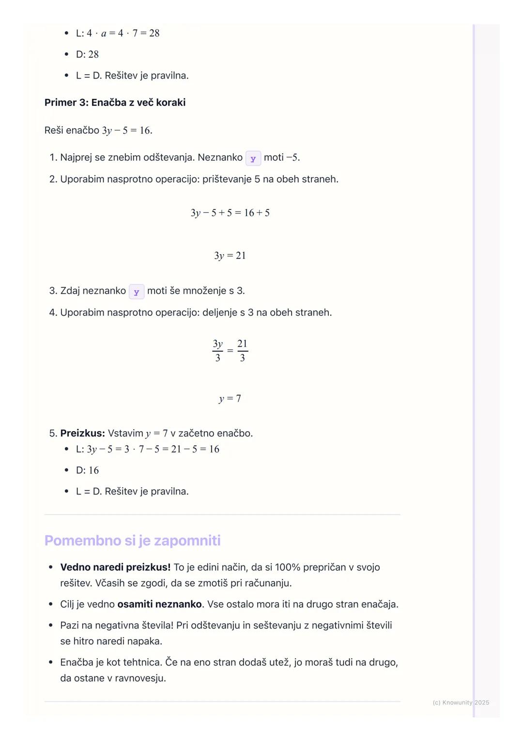 # Enačbe

Kaj so enačbe?

Enačba je zapisana enakost, v kateri nastopa vsaj ena neznana količina, ki jo
poimenujemo neznanka. Naš cilj je, d
