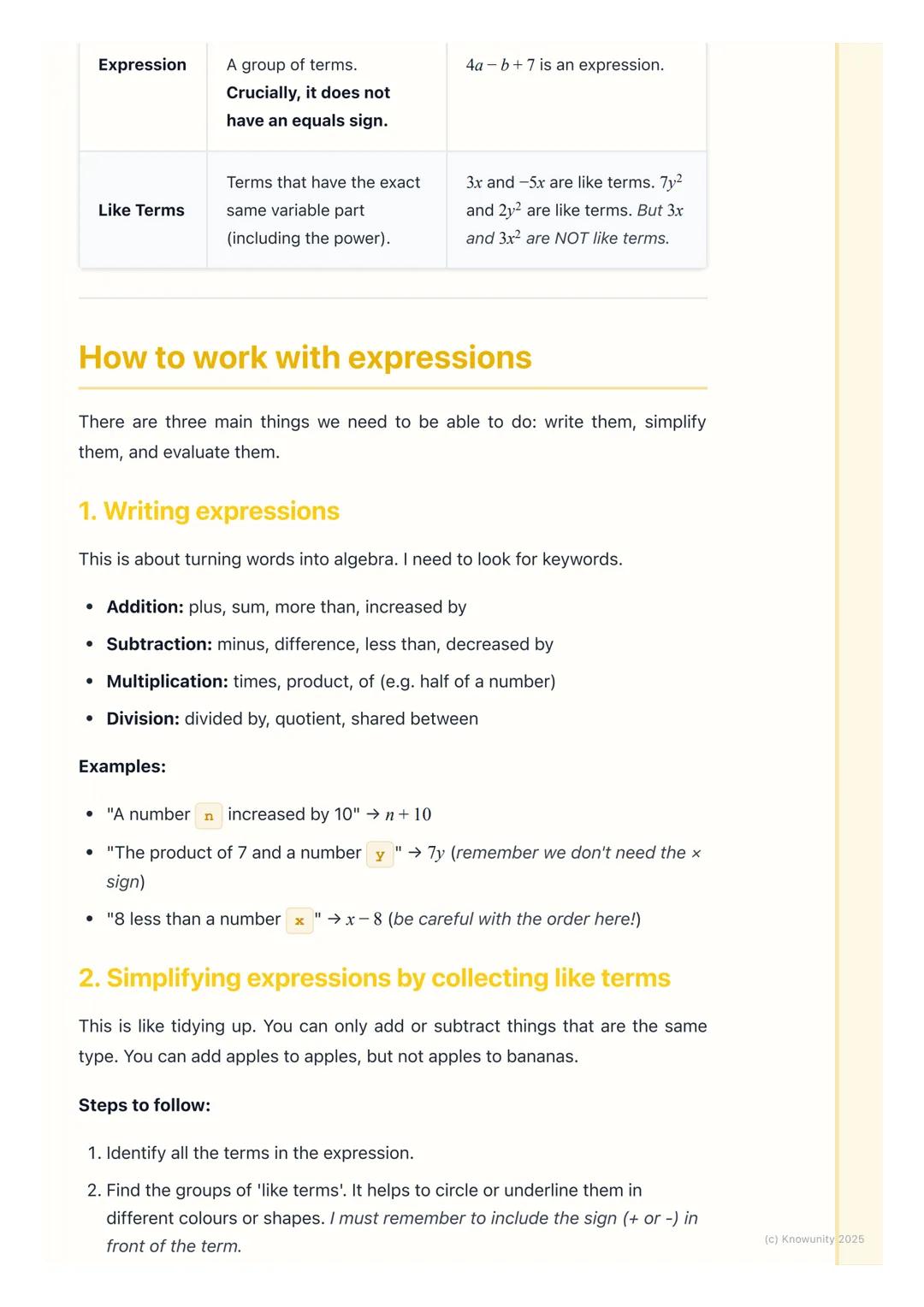 # Algebraic Expressions

## What are algebraic expressions?

Algebra is like a language that uses letters to represent unknown numbers. An
a