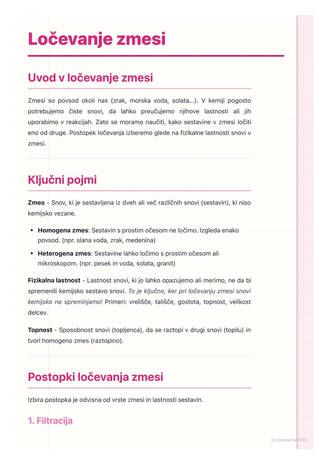 # Ločevanje zmesi

## Uvod v ločevanje zmesi

Zmesi so povsod okoli nas (zrak, morska voda, solata...). V kemiji pogosto
potrebujemo čiste s