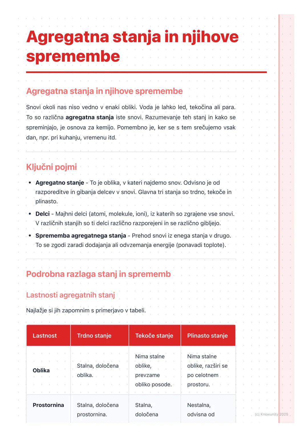 # Agregatna stanja in njihove
spremembe

Agregatna stanja in njihove spremembe

Snovi okoli nas niso vedno v enaki obliki. Voda je lahko led