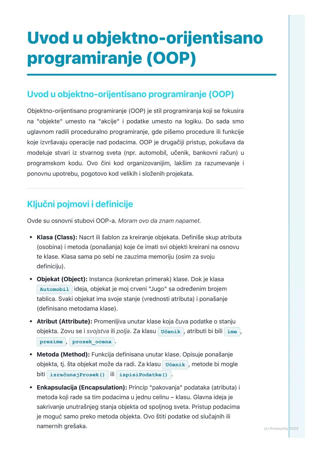 # Uvod u objektno-orijentisano
programiranje (OOP)

Uvod u objektno-orijentisano programiranje (OOP)

Objektno-orijentisano programiranje (O