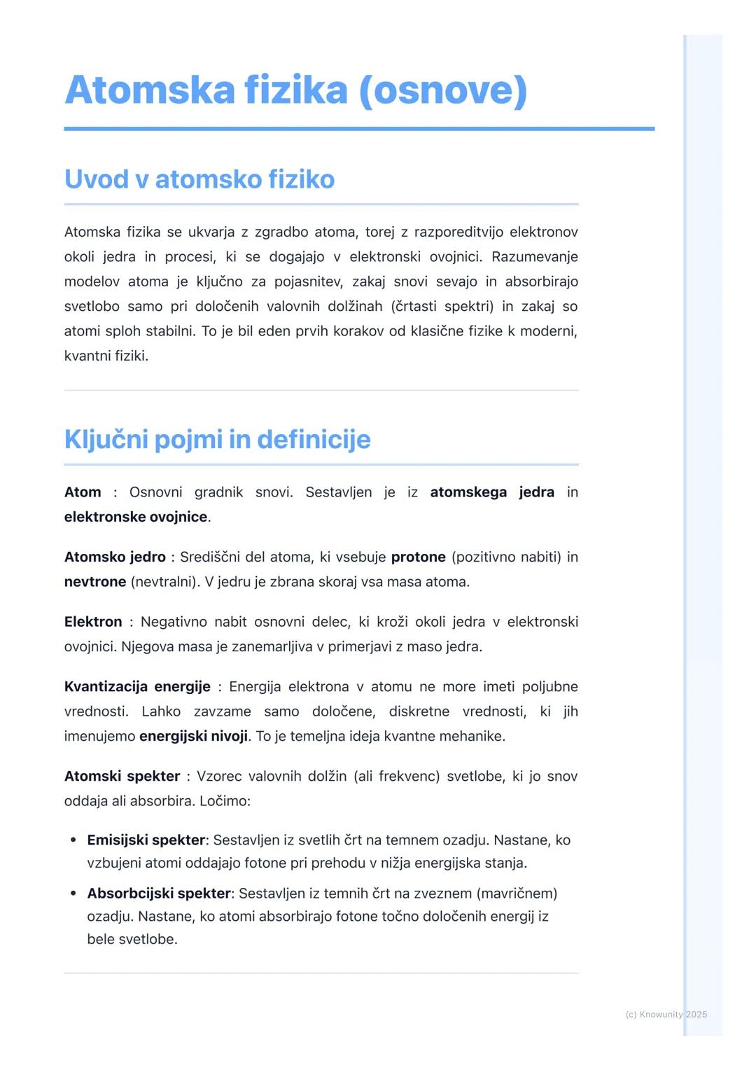 # Atomska fizika (osnove)

Uvod v atomsko fiziko

Atomska fizika se ukvarja z zgradbo atoma, torej z razporeditvijo elektronov
okoli jedra i