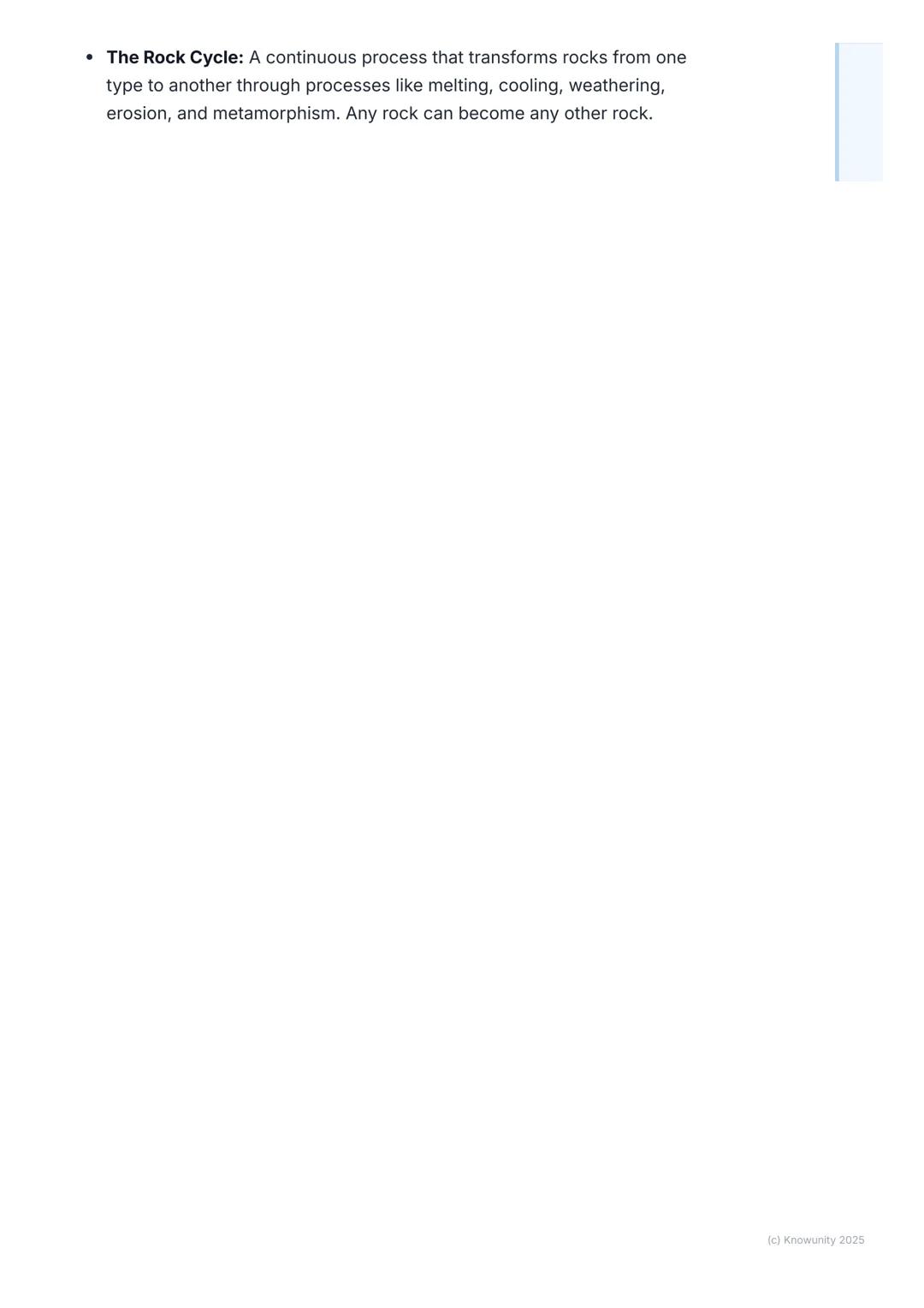 # Rocks and the Rock Cycle

An introduction to rocks

The Earth's crust is made up of different types of rocks. Rocks are naturally
occurrin