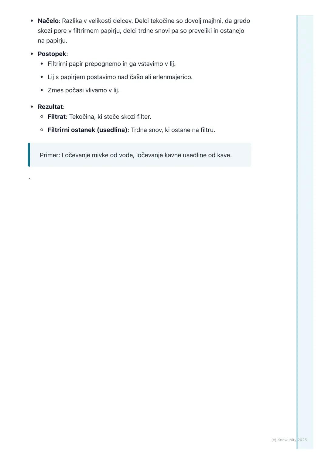 # Ločevanje zmesi

## Uvod v ločevanje zmesi

Zmesi so snovi, ki so sestavljene iz dveh ali več čistih snovi (komponent), ki
niso kemijsko v