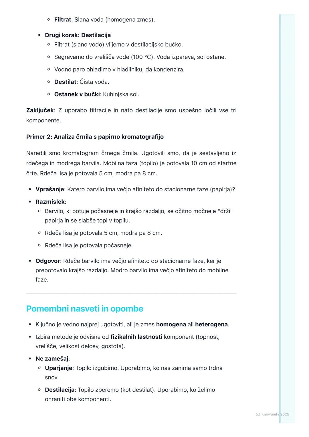 # Ločevanje zmesi

## Uvod v ločevanje zmesi

Zmesi so snovi, ki so sestavljene iz dveh ali več čistih snovi (komponent), ki
niso kemijsko v