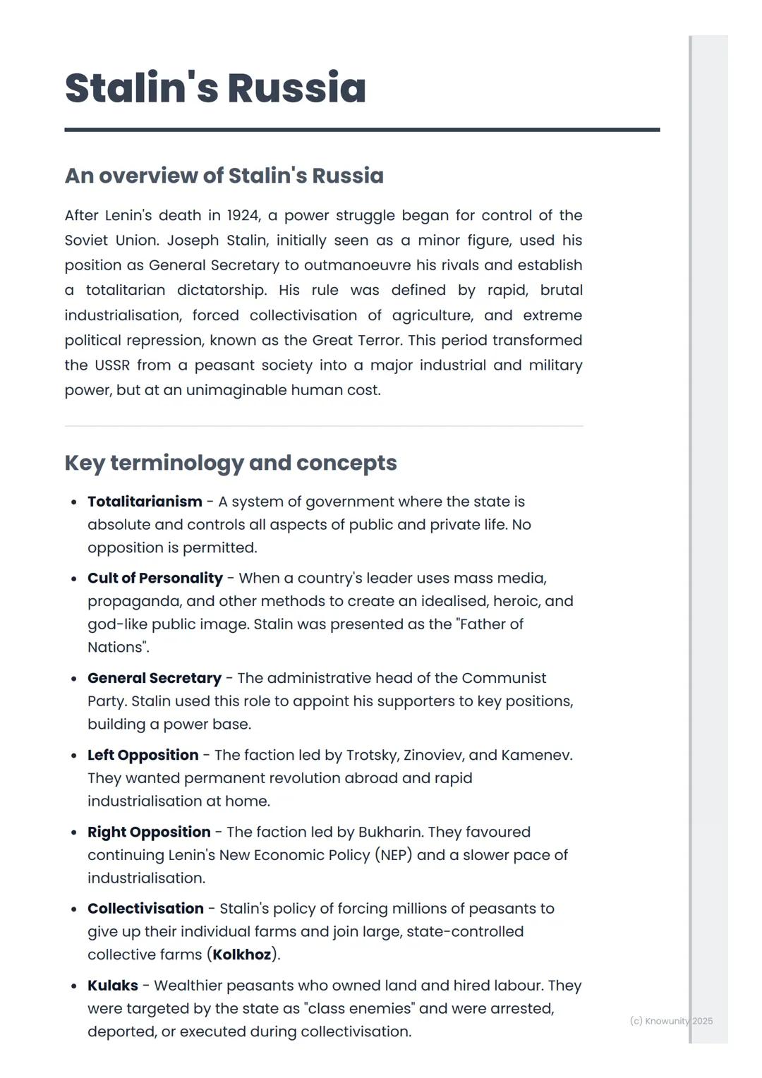 # Stalin's Russia

An overview of Stalin's Russia

After Lenin's death in 1924, a power struggle began for control of the
Soviet Union. Jose
