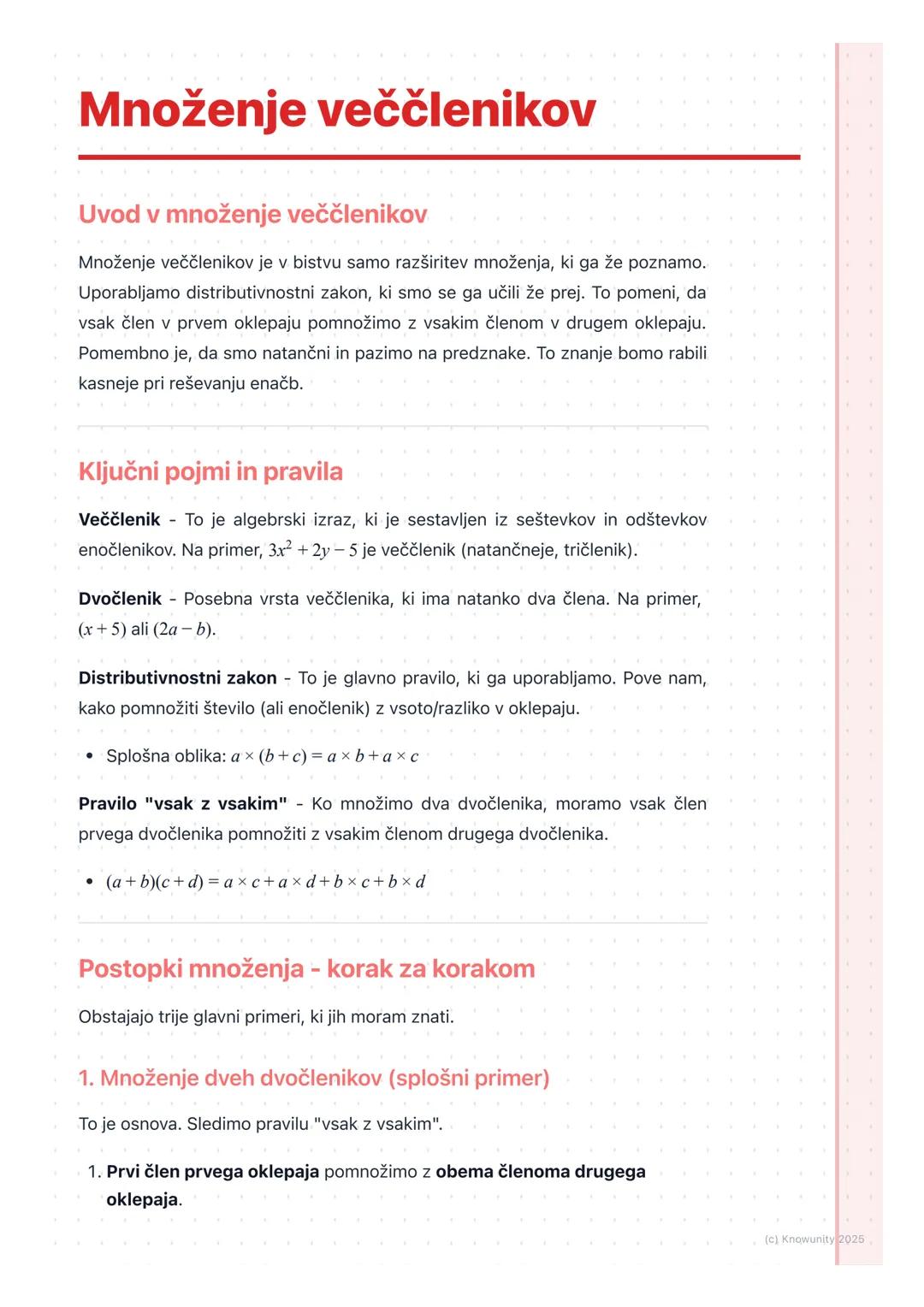 # Množenje veččlenikov

Uvod v množenje veččlenikov

Množenje veččlenikov je v bistvu samo razširitev množenja, ki ga že poznamo.
Uporabljam