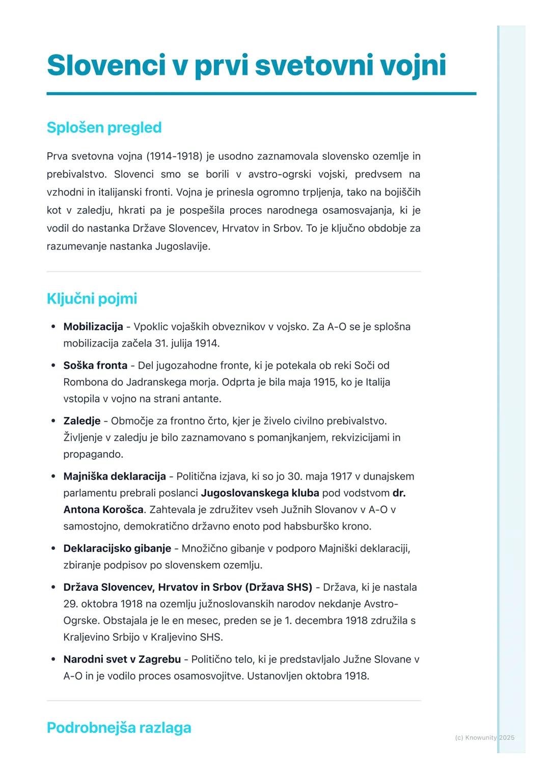 # Slovenci v prvi svetovni vojni

Splošen pregled

Prva svetovna vojna (1914-1918) je usodno zaznamovala slovensko ozemlje in
prebivalstvo. 