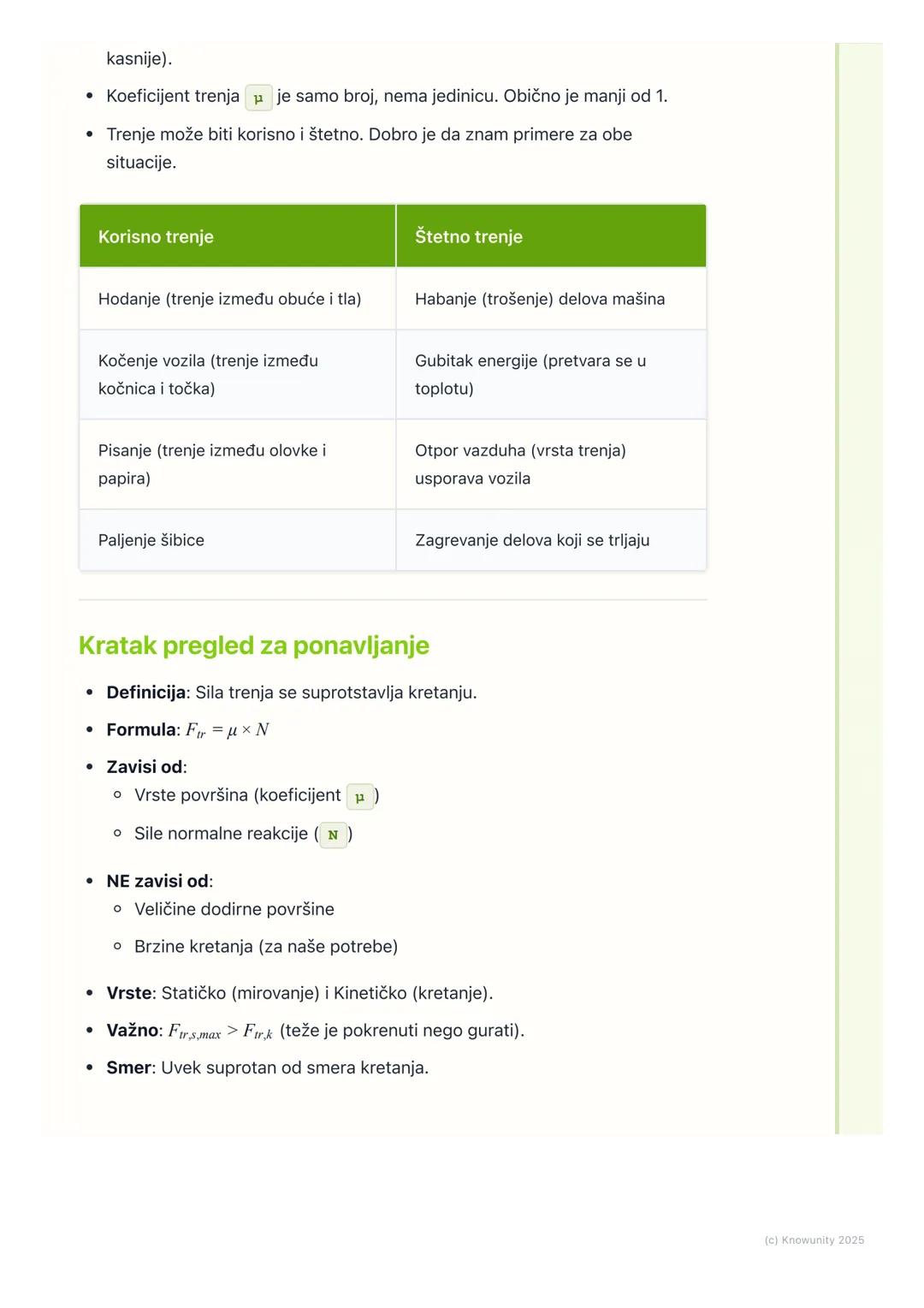 # Sila trenja

Uvod u silu trenja

Sila trenja je sila koja se javlja na dodirnoj površini dva tela i uvek se protivi
njihovom međusobnom kr