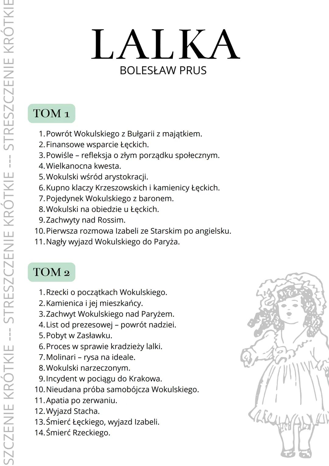 SZCZENIE KRÓTKIE --- STRESZCZENIE KRÓTKIE --- STRESZCZENIE KRÓTKIE

# LALKA

BOLESŁAW PRUS

TOM 1

1. Powrót Wokulskiego z Bułgarii z majątk