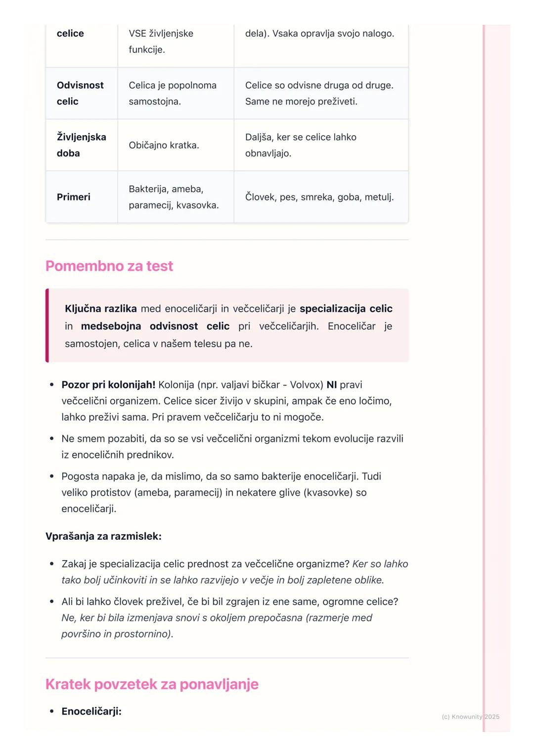 # Enocelična in večcelična bitja

Uvod v enocelična in večcelična bitja

Vsa živa bitja so zgrajena iz celic. Celica je osnovna enota življe