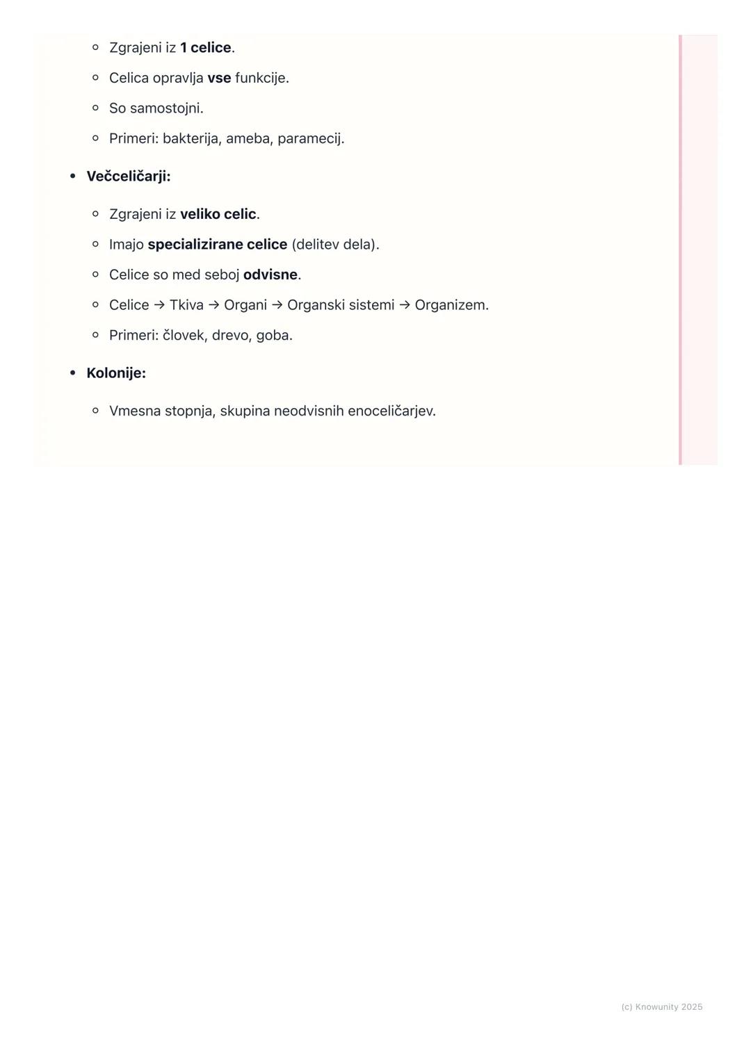 # Enocelična in večcelična bitja

Uvod v enocelična in večcelična bitja

Vsa živa bitja so zgrajena iz celic. Celica je osnovna enota življe