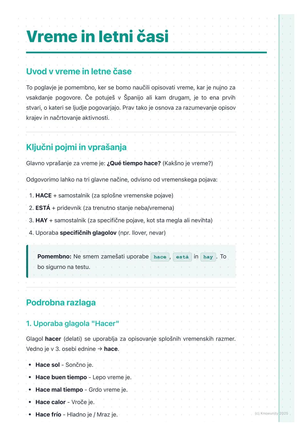 # Vreme in letni časi

Uvod v vreme in letne čase

To poglavje je pomembno, ker se bomo naučili opisovati vreme, kar je nujno za
vsakdanje p