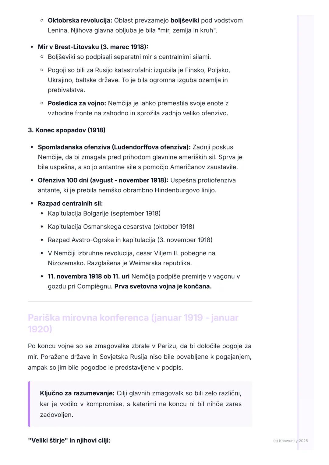 # Konec vojne in mirovne
pogodbe (Versailles)

Prelom v vojni in pot k miru

Leto 1917 je bilo ključno prelomno leto v prvi svetovni vojni. 
