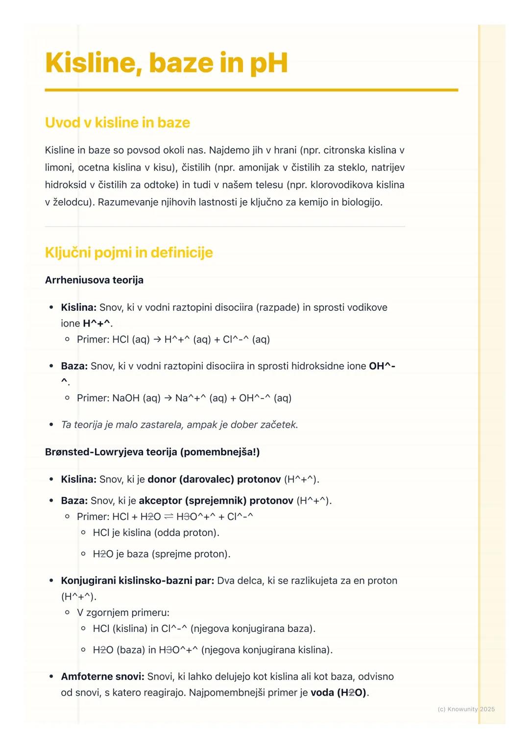 # Kisline, baze in pH

Uvod v kisline in baze

Kisline in baze so povsod okoli nas. Najdemo jih v hrani (npr. citronska kislina v
limoni, oc