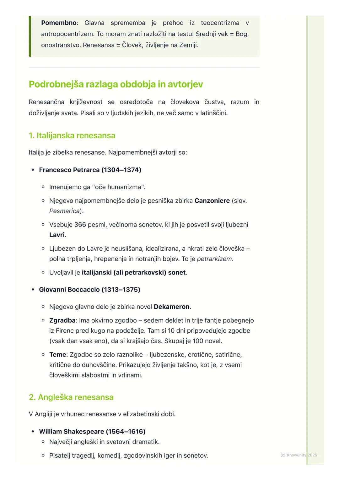 # Renesančna književnost

Splošno o renesansi

Renesansa je umetnostno in kulturno gibanje, ki se je začelo v Italiji v 14.
stoletju in se n