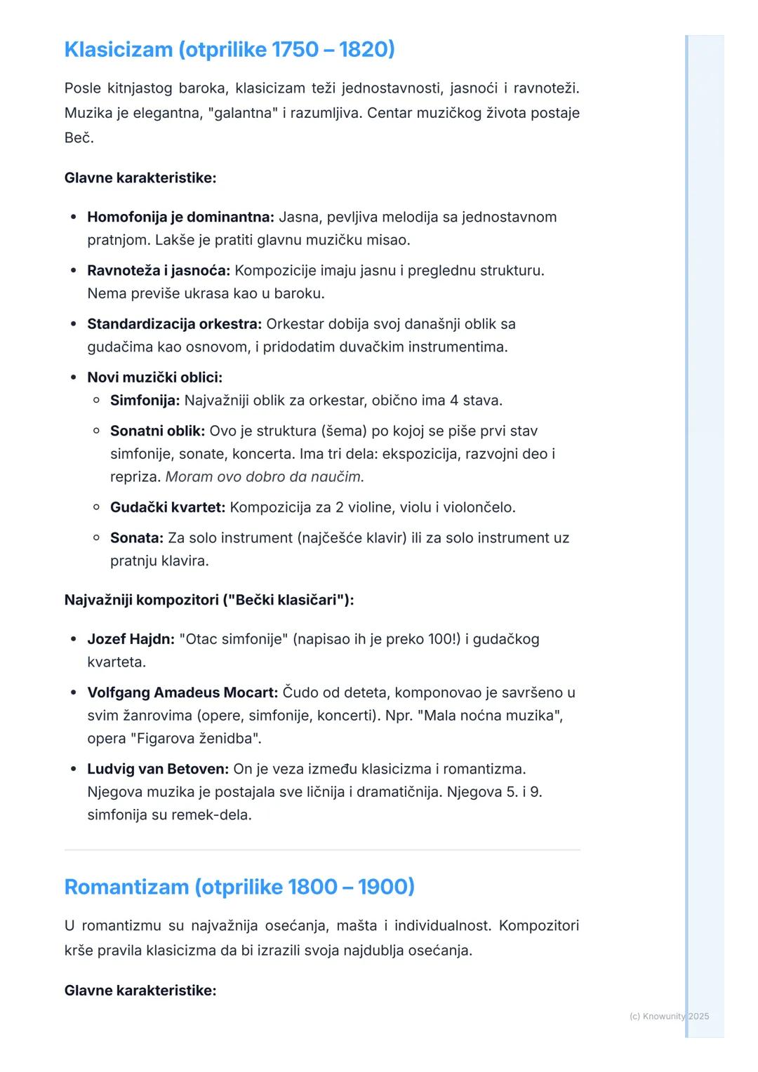 # Ponovimo: Renesansa, Barok,
# Klasicizam, Romantizam

## Pregled muzičkih epoha

Ovo je podsetnik za glavne muzičke epohe koje smo učili, 