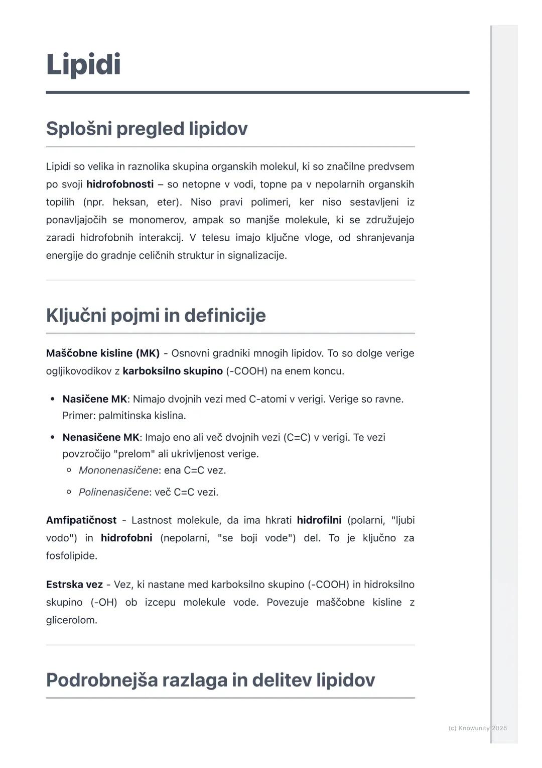# Lipidi

Splošni pregled lipidov

Lipidi so velika in raznolika skupina organskih molekul, ki so značilne predvsem
po svoji hidrofobnosti s