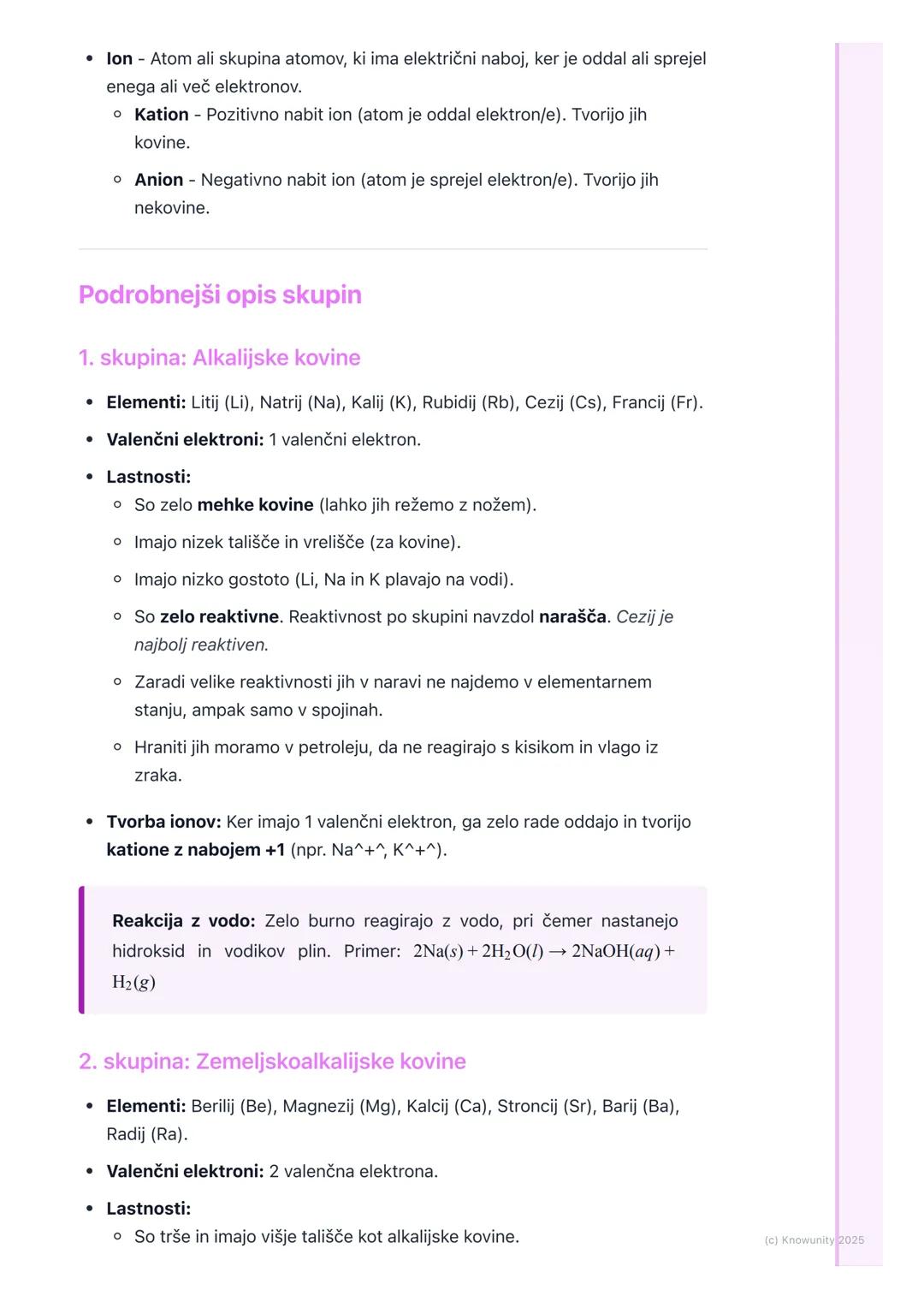 # Pomembne skupine
elementov

Splošen pregled pomembnih skupin

Elementi v isti skupini (stolpcu) periodnega sistema imajo podobne kemijske
