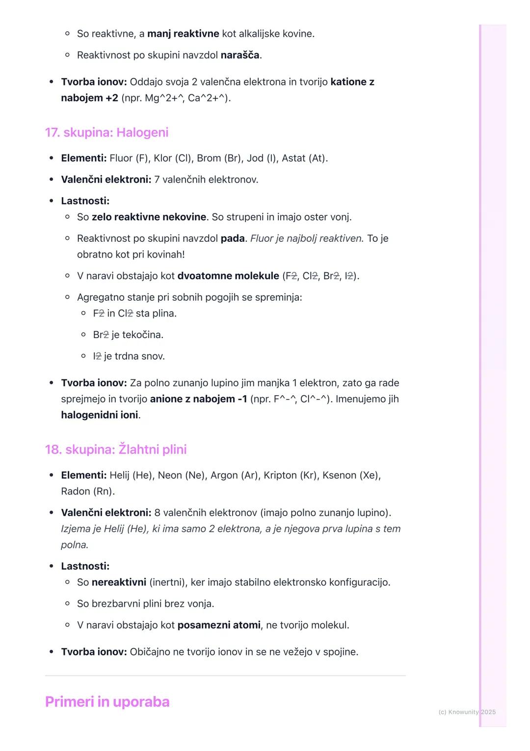 # Pomembne skupine
elementov

Splošen pregled pomembnih skupin

Elementi v isti skupini (stolpcu) periodnega sistema imajo podobne kemijske
