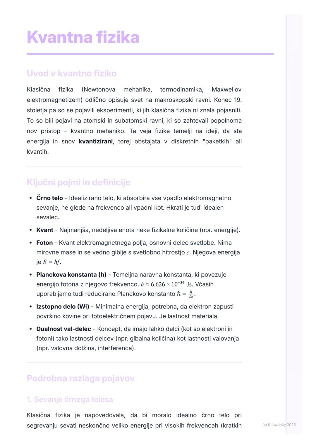 # Kvantna fizika

Uvod v kvantno fiziko

Klasična fizika (Newtonova mehanika, termodinamika, Maxwellov
elektromagnetizem) odlično opisuje sv