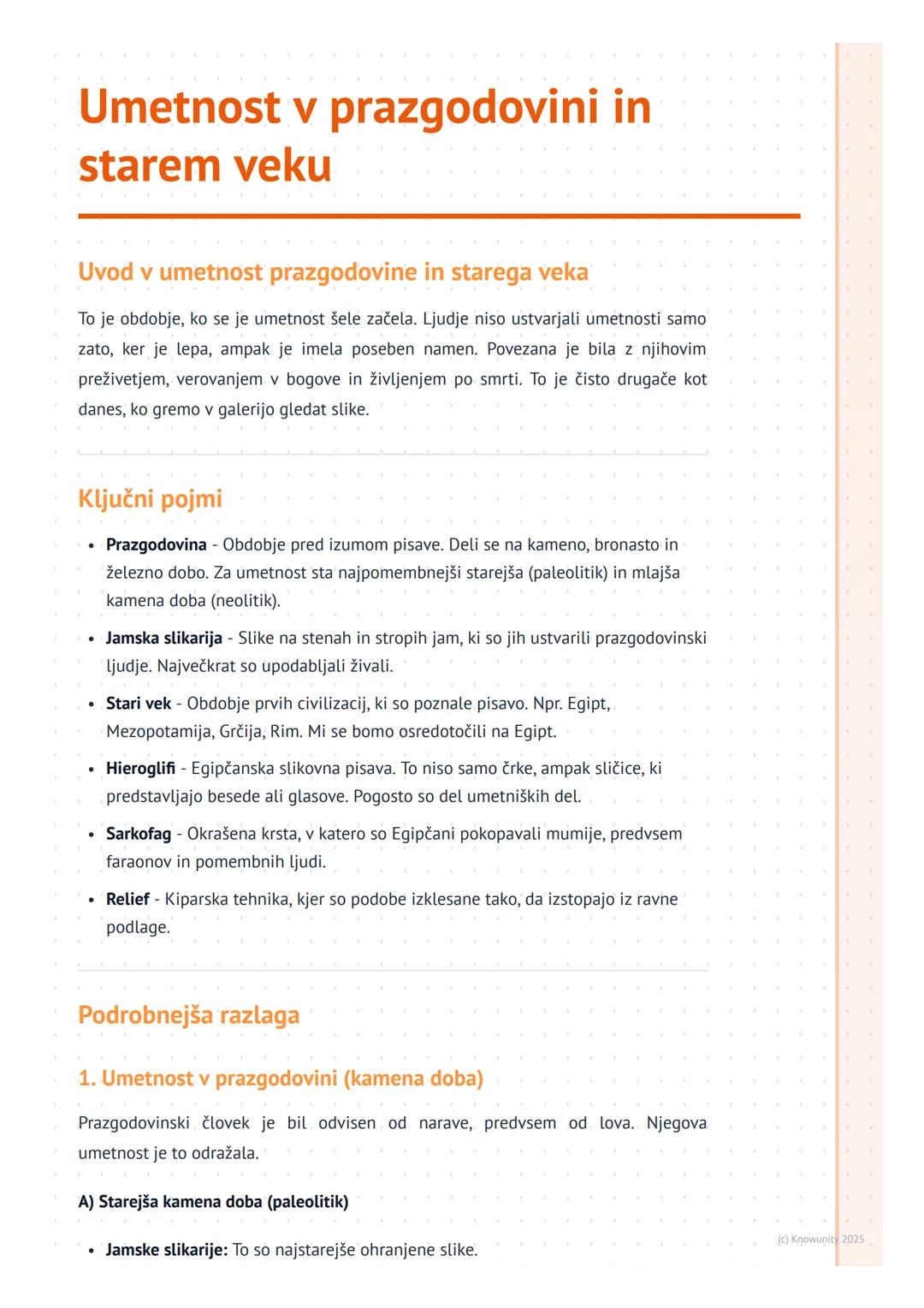 # Umetnost v prazgodovini in
starem veku

Uvod v umetnost prazgodovine in starega veka

To je obdobje, ko se je umetnost šele začela. Ljudje