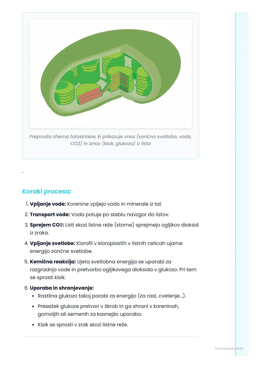 # Fotosinteza

## Kaj je fotosinteza?

Fotosinteza je proces, pri katerem rastline, alge in nekatere bakterije
uporabljajo sončno svetlobo, 