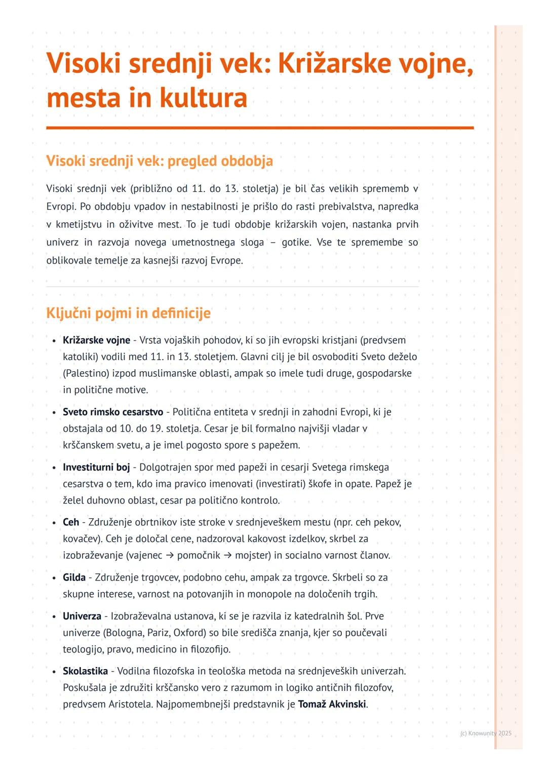 # Visoki srednji vek: Križarske vojne,
mesta in kultura

Visoki srednji vek: pregled obdobja

Visoki srednji vek (približno od 11. do 13. st