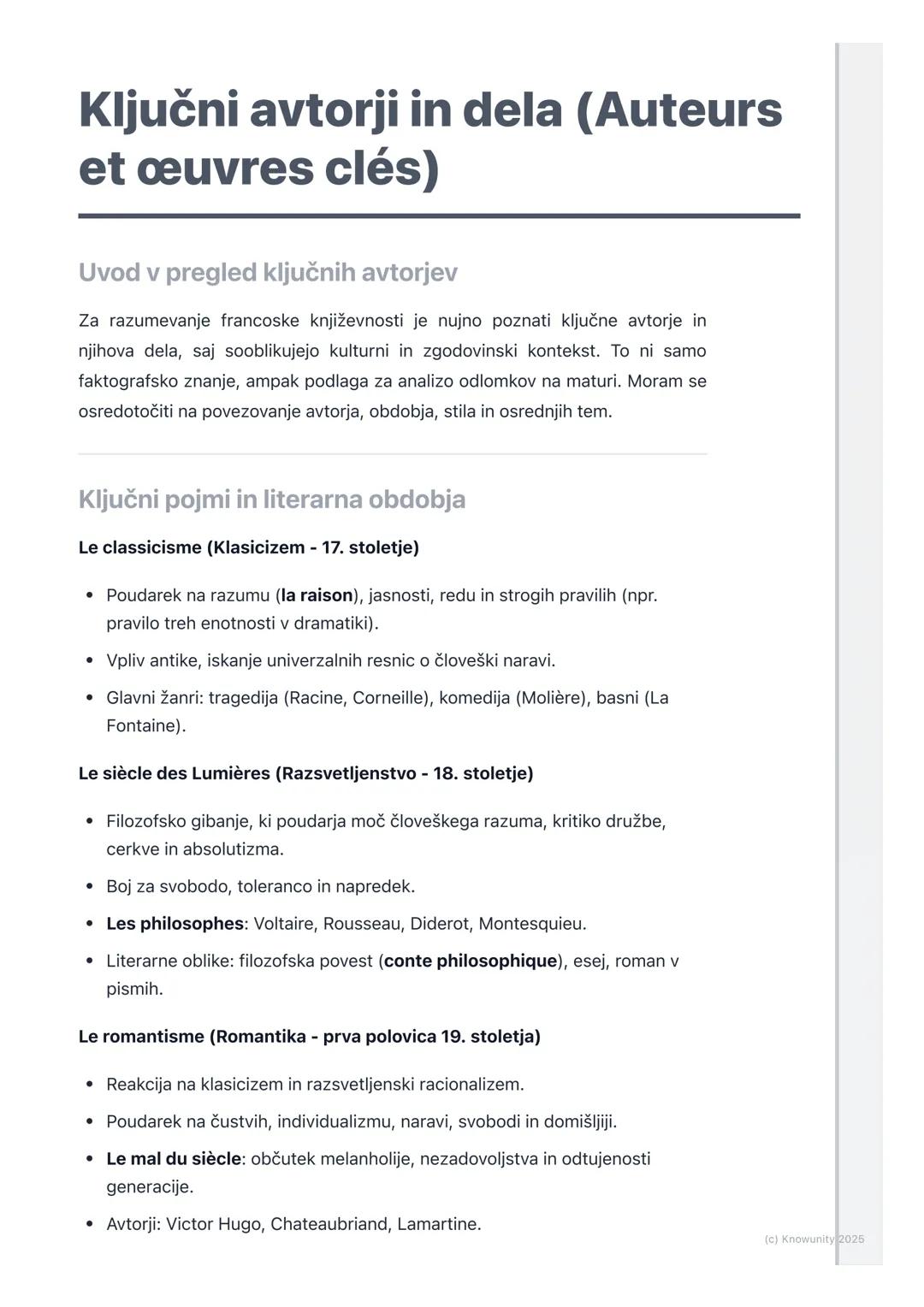 # Ključni avtorji in dela (Auteurs
et œuvres clés)

Uvod v pregled ključnih avtorjev

Za razumevanje francoske književnosti je nujno poznati