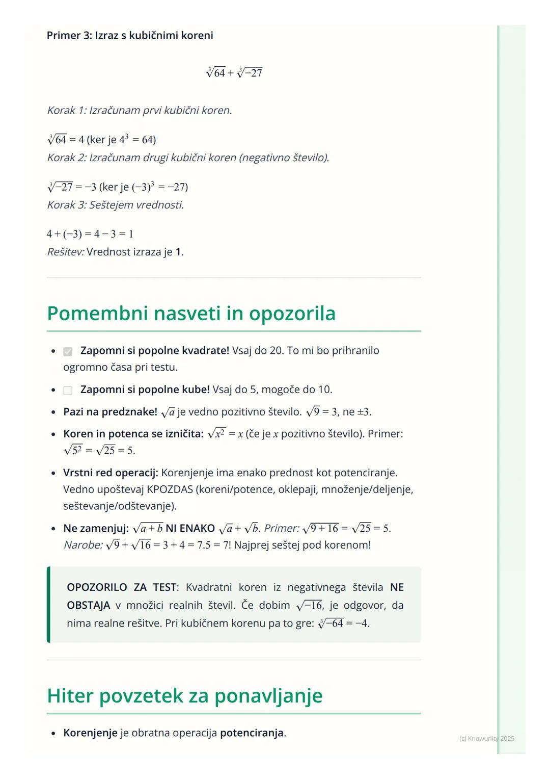 # Koreni

Kaj so koreni?

Koreni so v bistvu obratna operacija od potenciranja. Tako kot je odštevanje
obratno od seštevanja, je korenjenje 