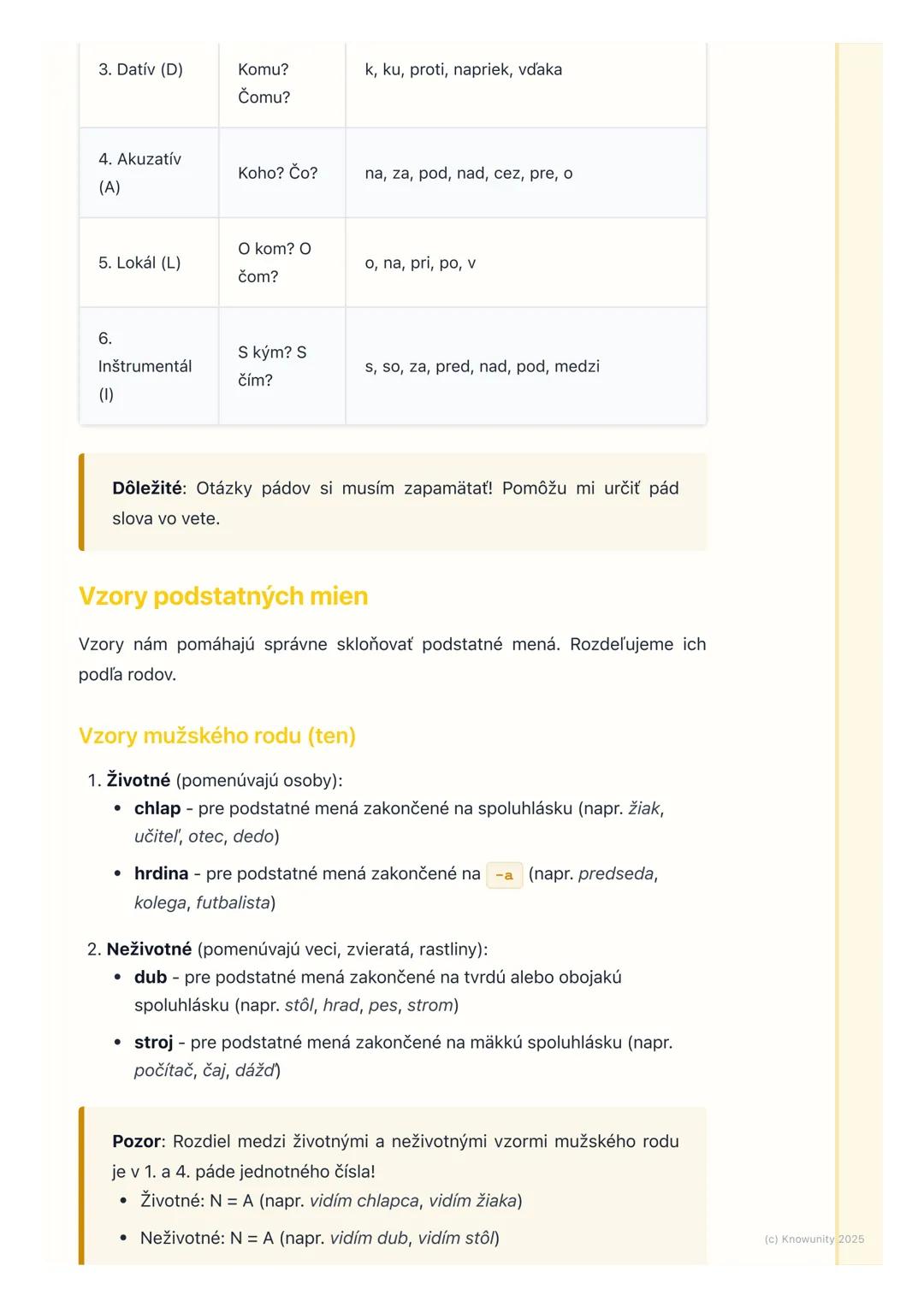 # Podstatné mená

## 1. Prehľad podstatných mien

Podstatné mená sú veľmi dôležité slová v slovenčine. Pomenúvajú všetko okolo
nás osoby, zv