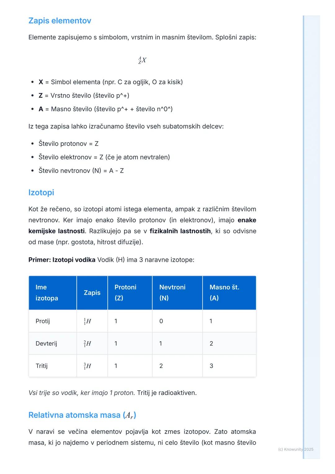 # Atomska zgradba in izotopi

Uvod v zgradbo atoma

Vse snovi so zgrajene iz atomov. Atom je osnovni gradnik elementa, ki še
ohranja njegove